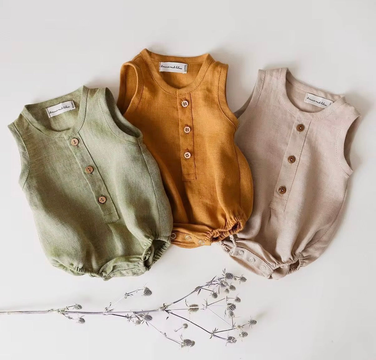 Button Linen Bubble Romper