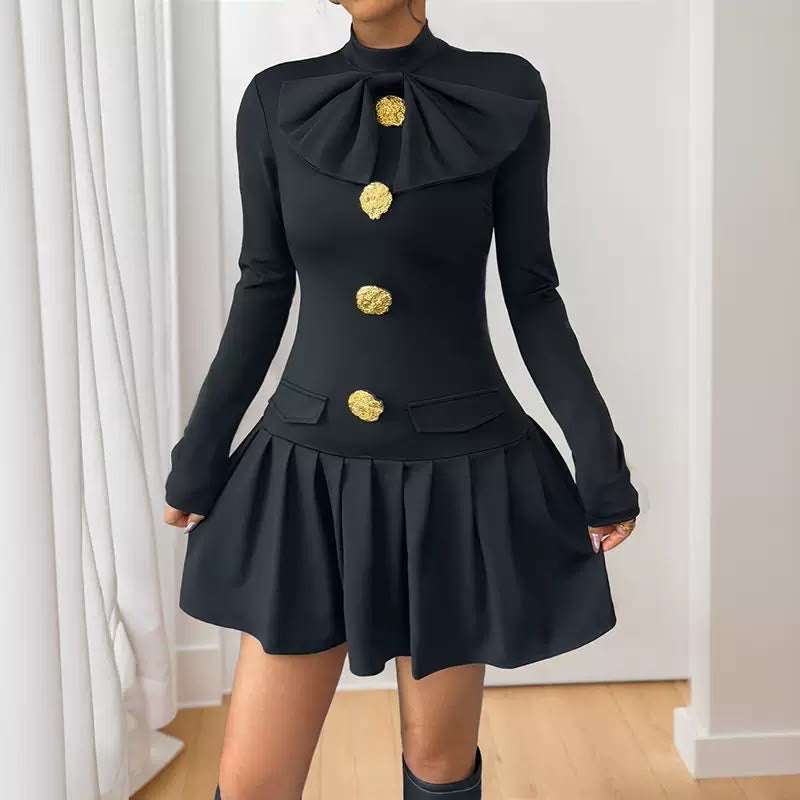 Noir Bow Mini Dress