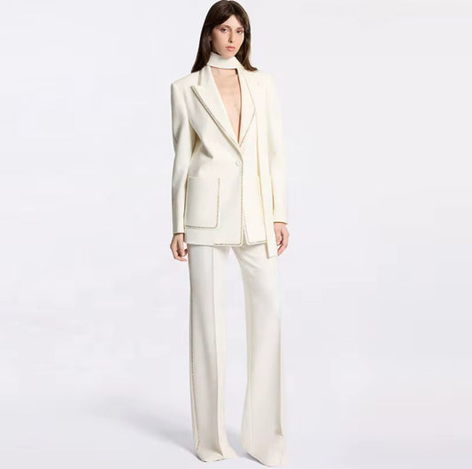 Tailored Pantsuit with Scarf Detail