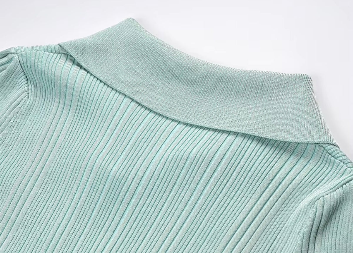 Mint Élan Ribbed Polo Mini Dress