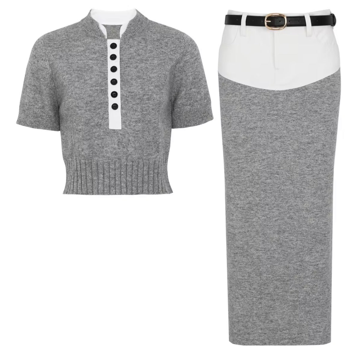 Short Sleeve Button-Front Knit Two-Piece Set