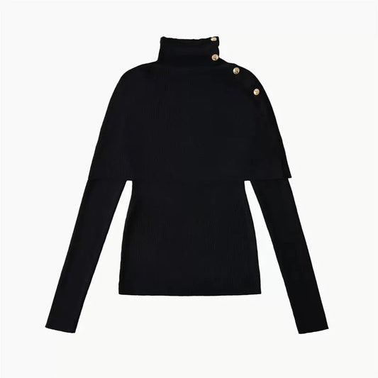 High-Neck Layered Knit Top with Side Buttons