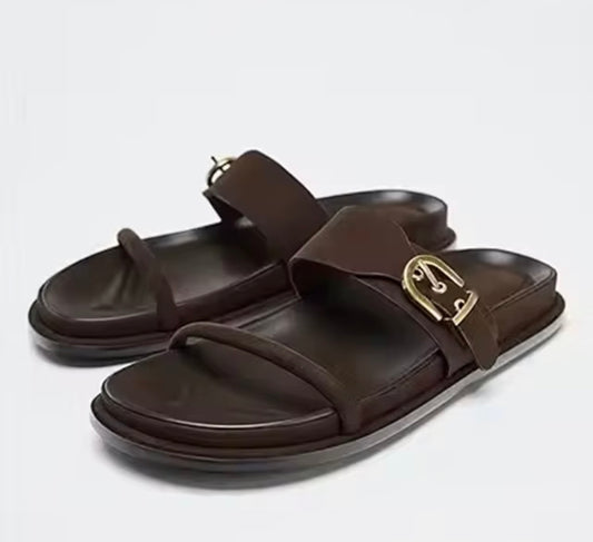 Golden Buckle Glide Slippers