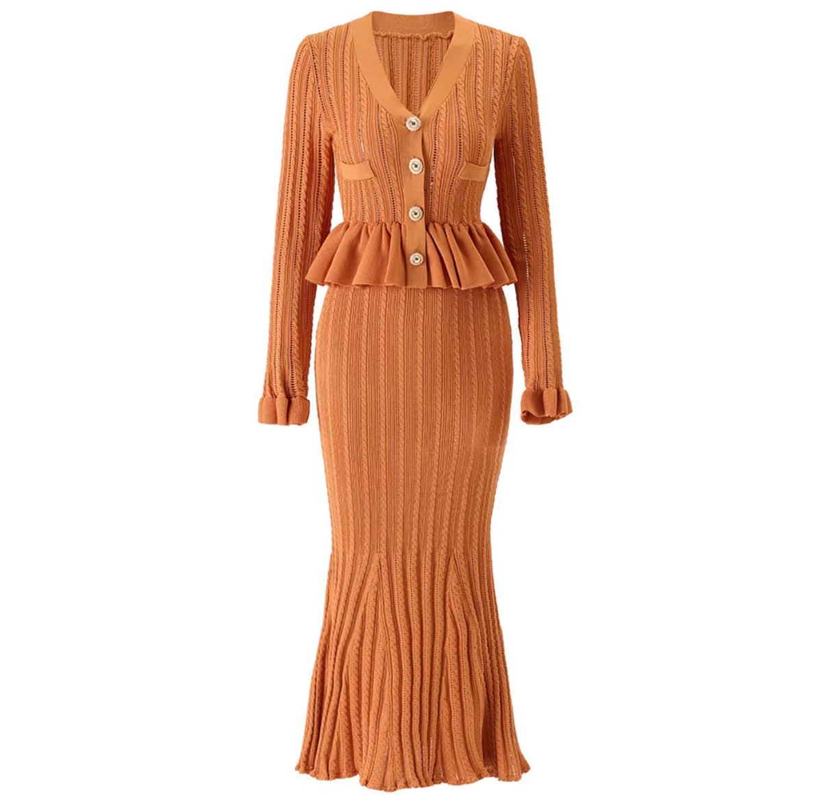 Peplum Button Knit Maxi Dress