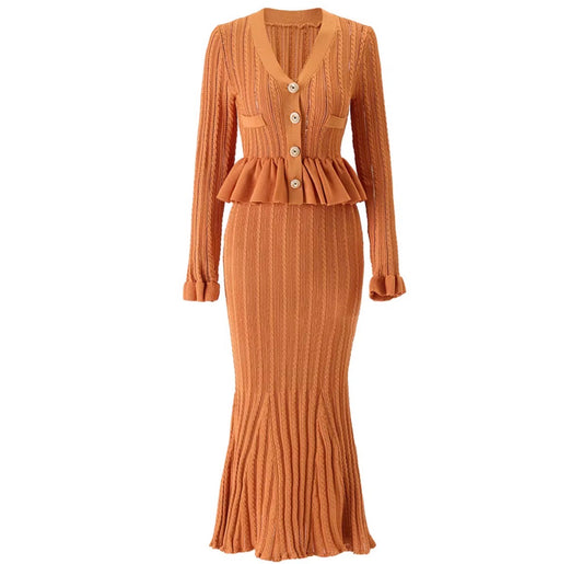 Peplum Button Knit Maxi Dress