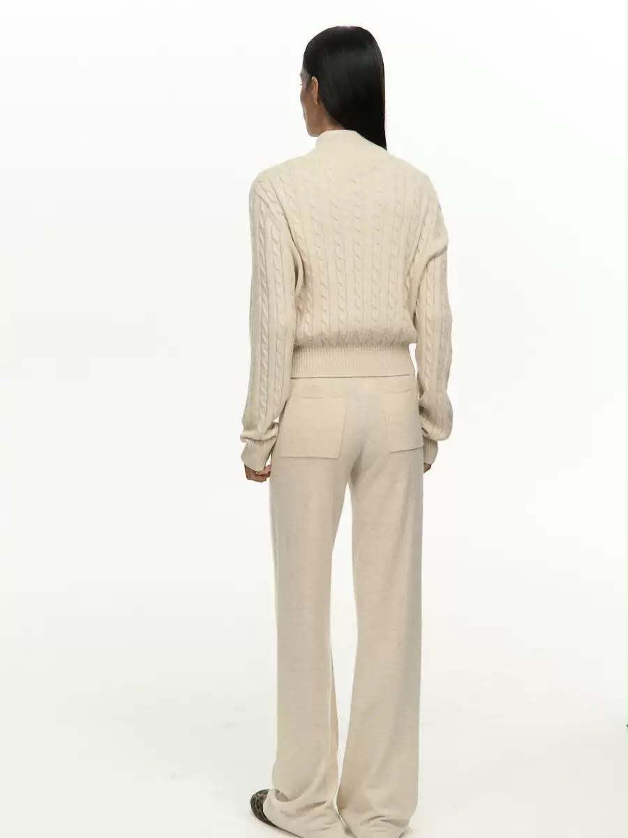 Cable Knit Top & Wide-Leg Pants Set