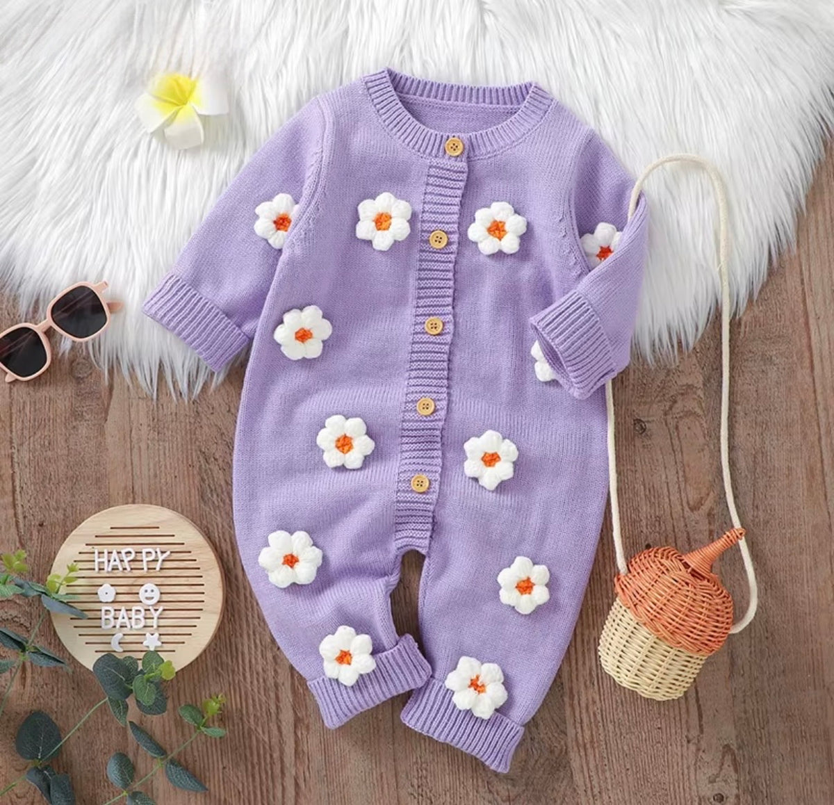 3D Daisy Knit Romper