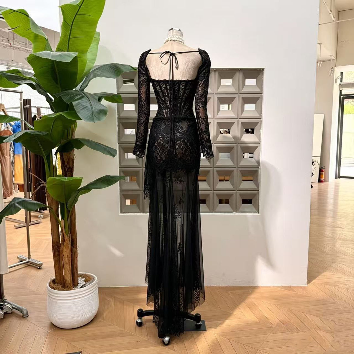 Square-Neck Lace Corset Maxi Dress