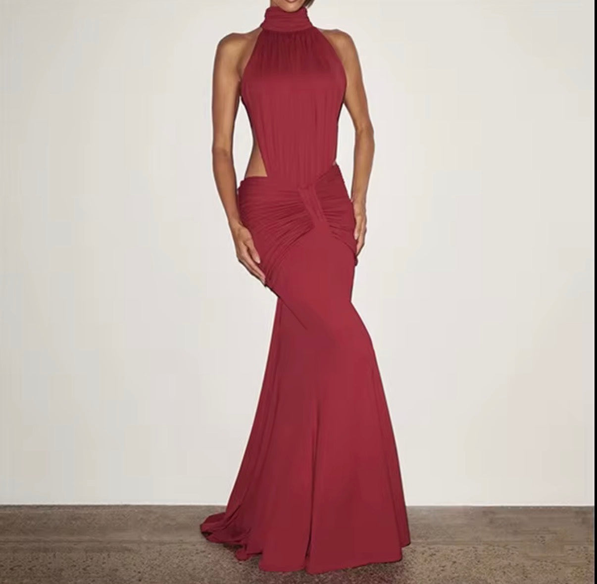 Halter Neck Ruched Maxi Dress