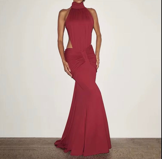 Halter Neck Ruched Maxi Dress