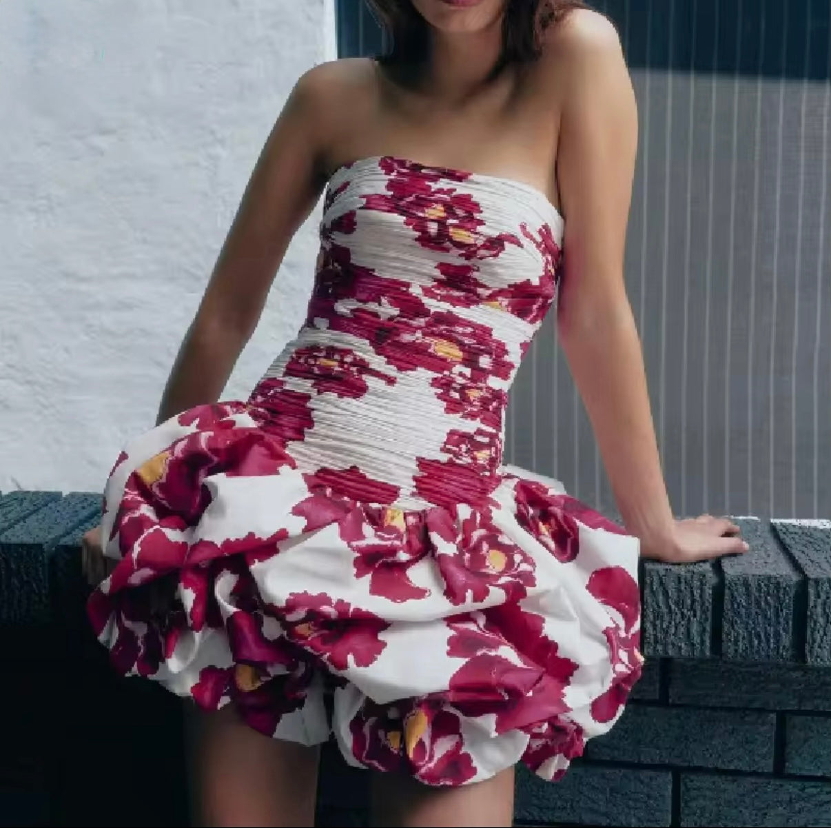 Flared Mini dress with unique Prints and Cascading Layers