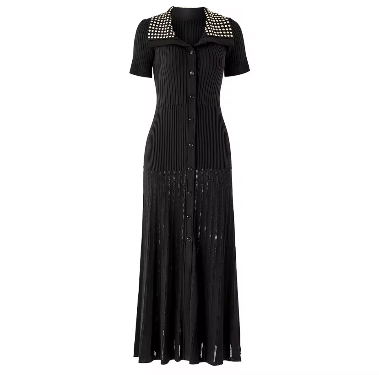 Crystal Collar Ribbed Maxi Dress