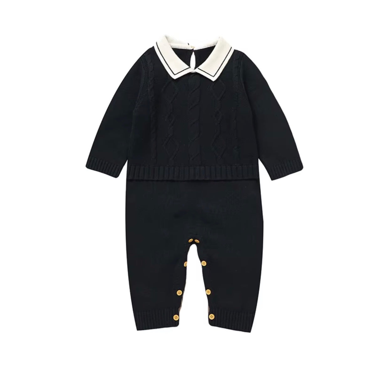 Classic Collar Cable Knit Romper