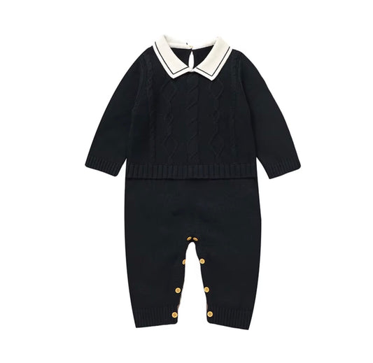 Classic Collar Cable Knit Romper