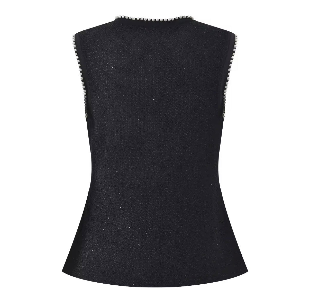 Pearl Trim Knit Vest & Pleated Skirt Set