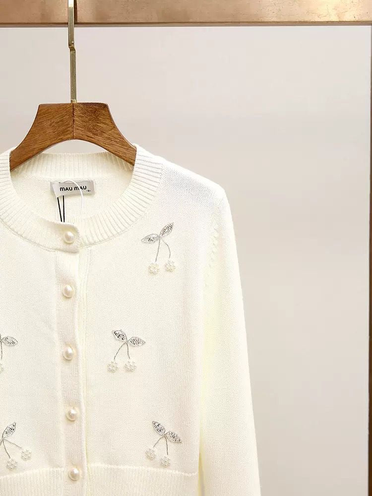 Pearl Bloom Knit Cardigan – Ivory
