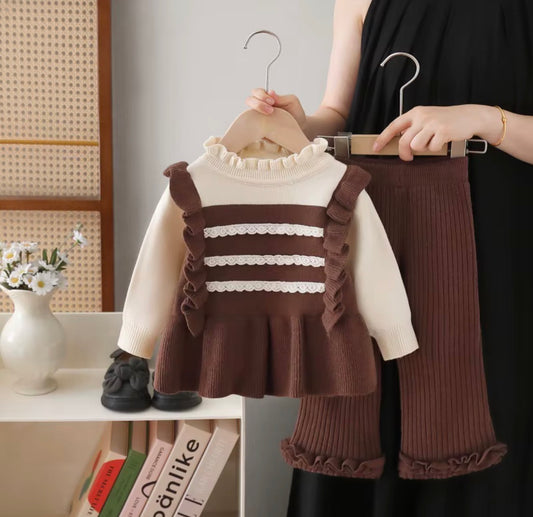 Lace Ruffle Knit Set