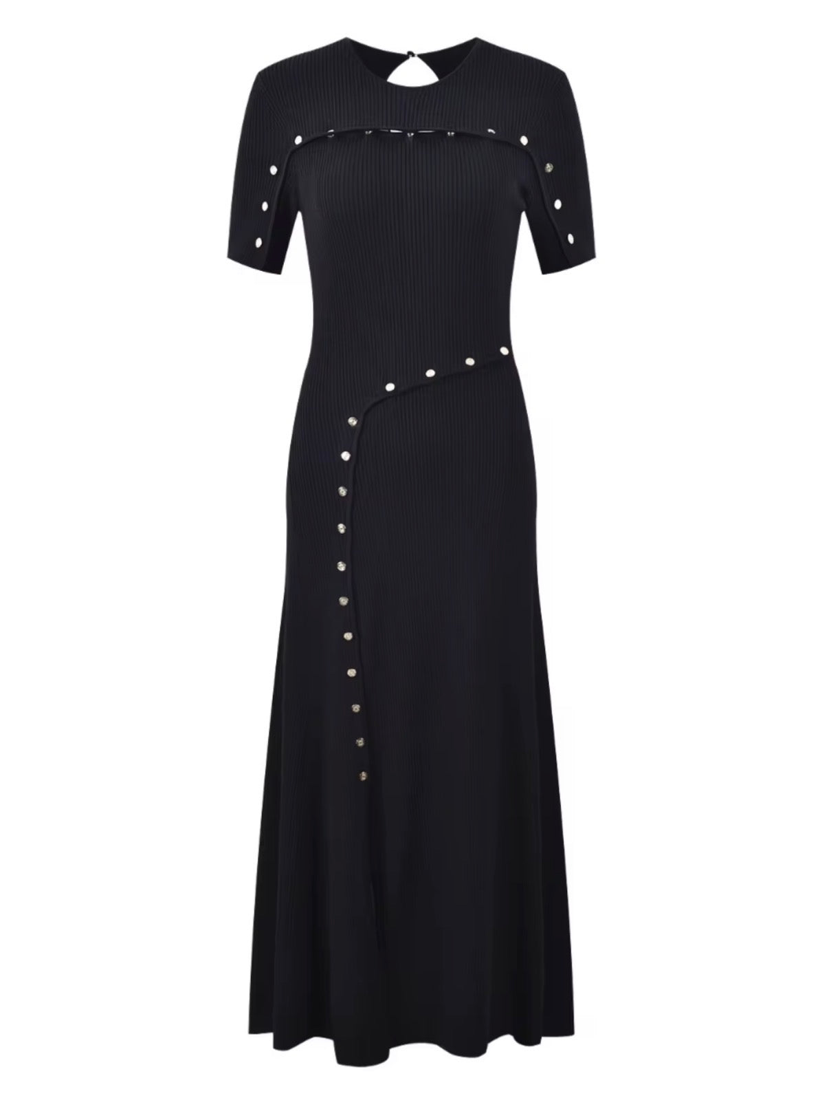 Midnight Sculpt Buttonline Ribbed Maxi Dress