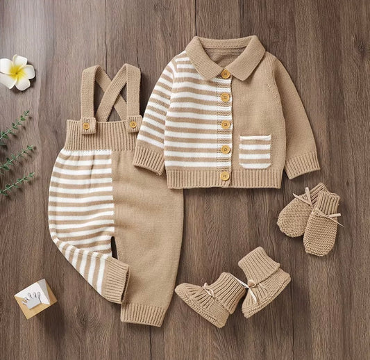 Striped Knit Overall Set