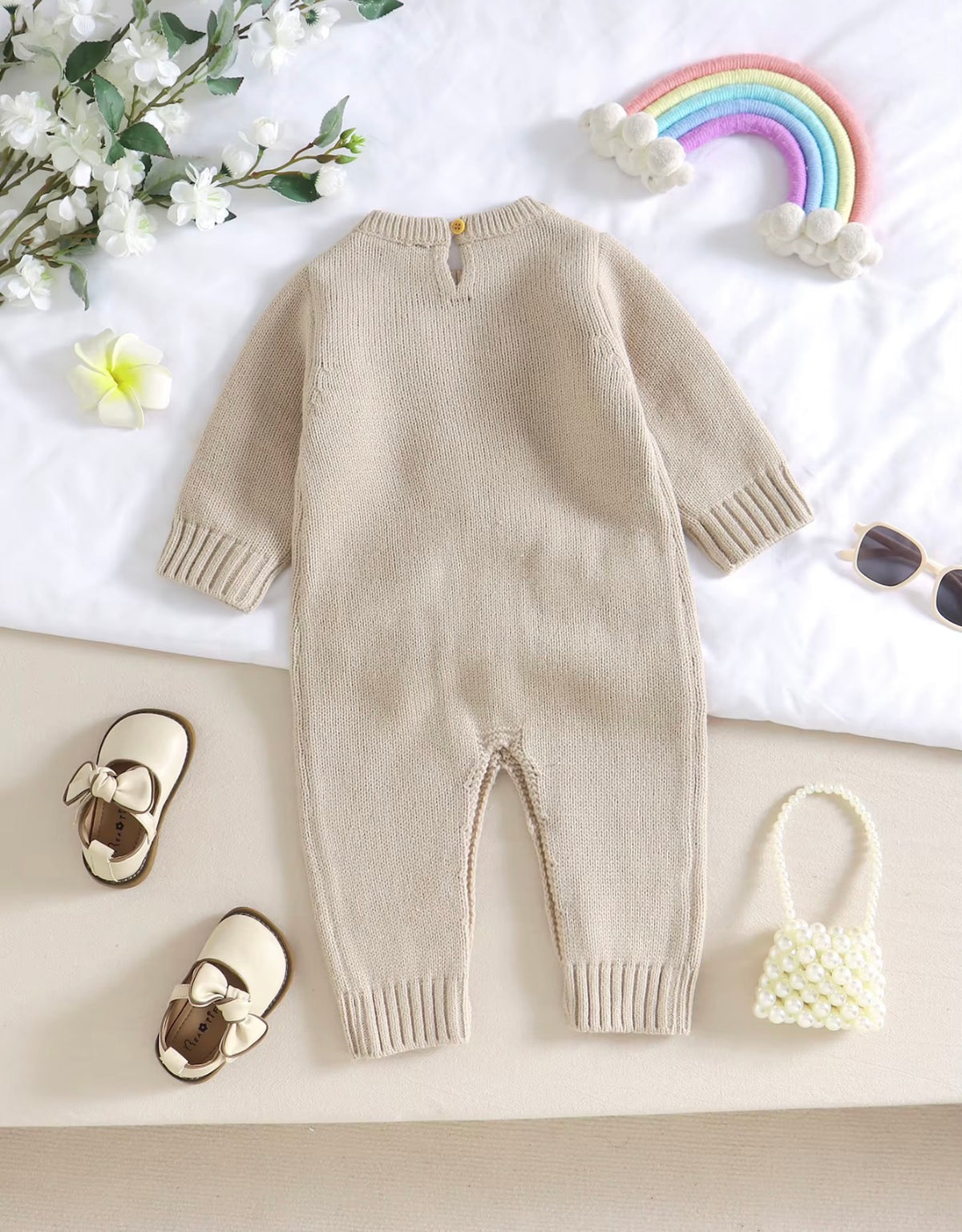 Ivory Bow Knit Romper