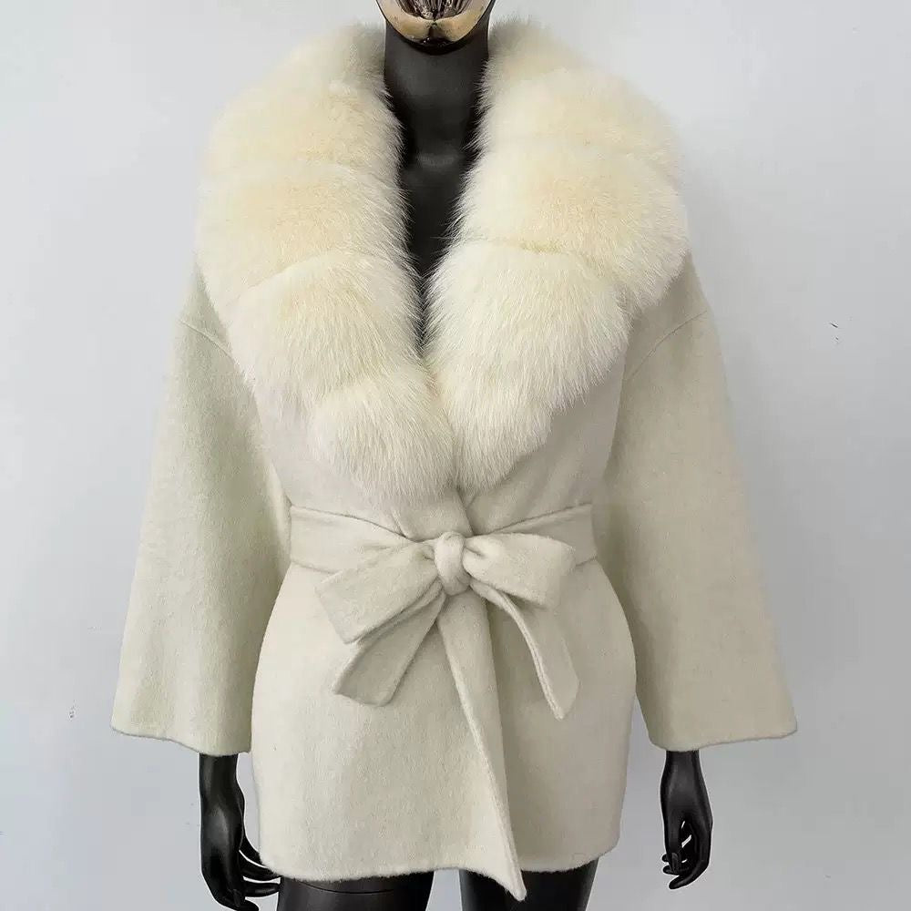 Fur-Collar Belted Wool Coat