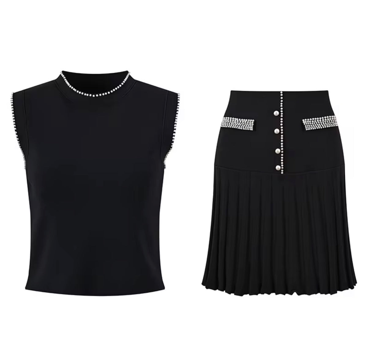 Pearl Noir Pleated Skirt Set