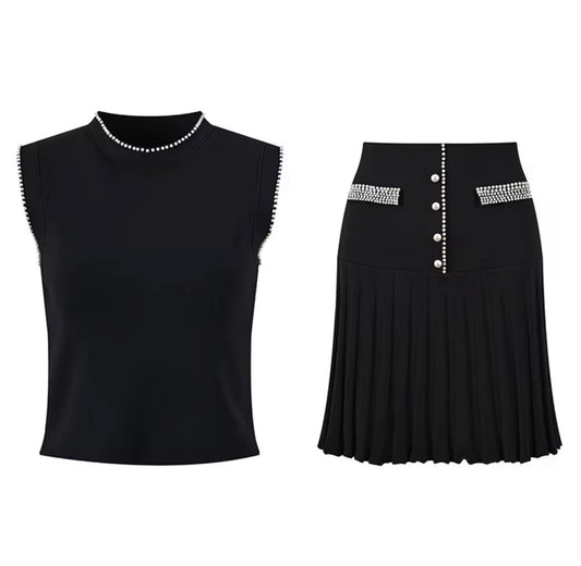 Pearl Noir Pleated Skirt Set