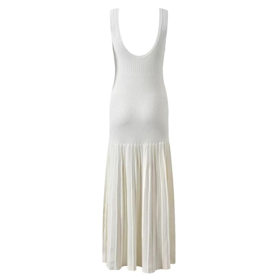 White Pearl Button Flow Dress