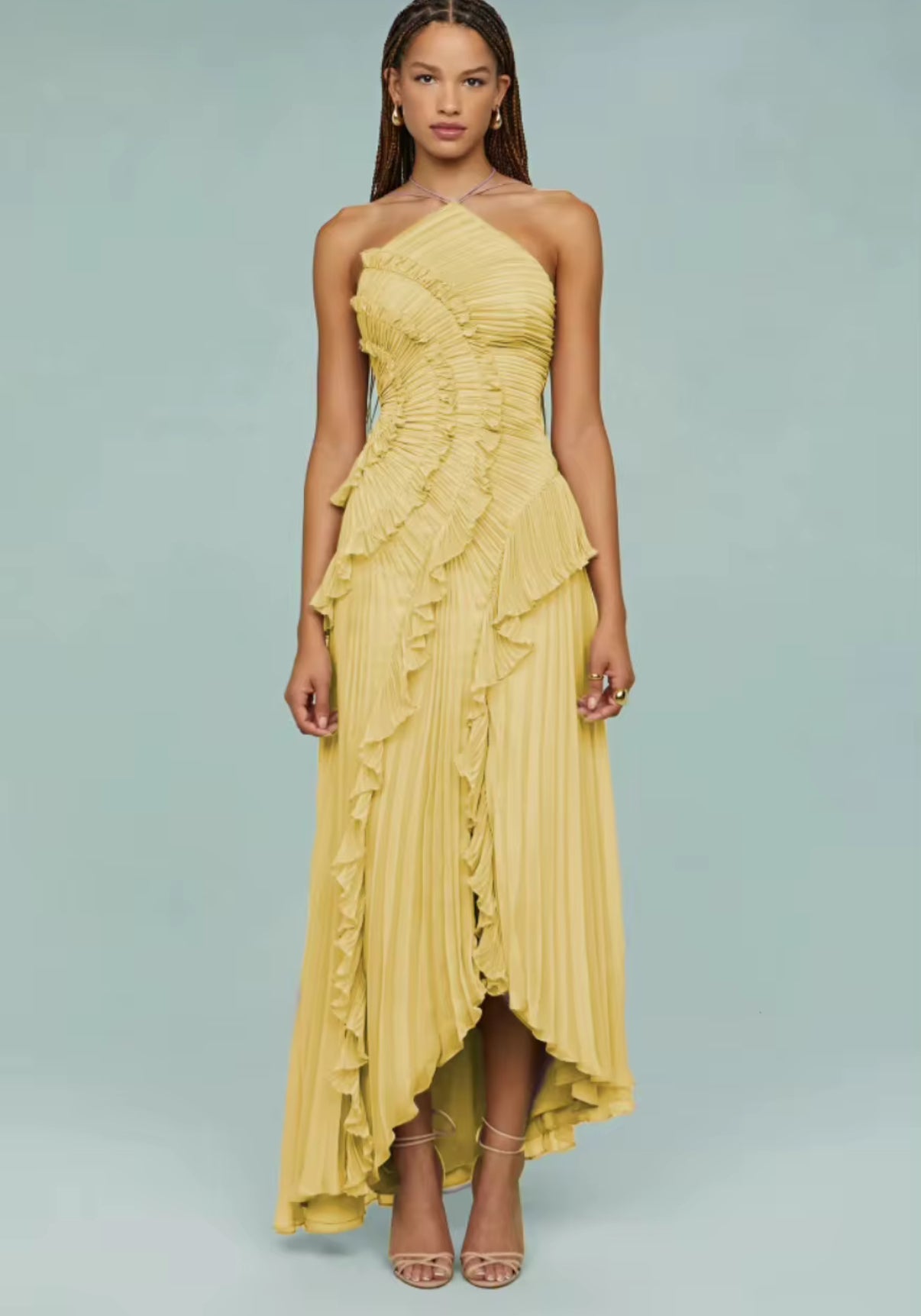Pleated Ruffle Maxi Dress