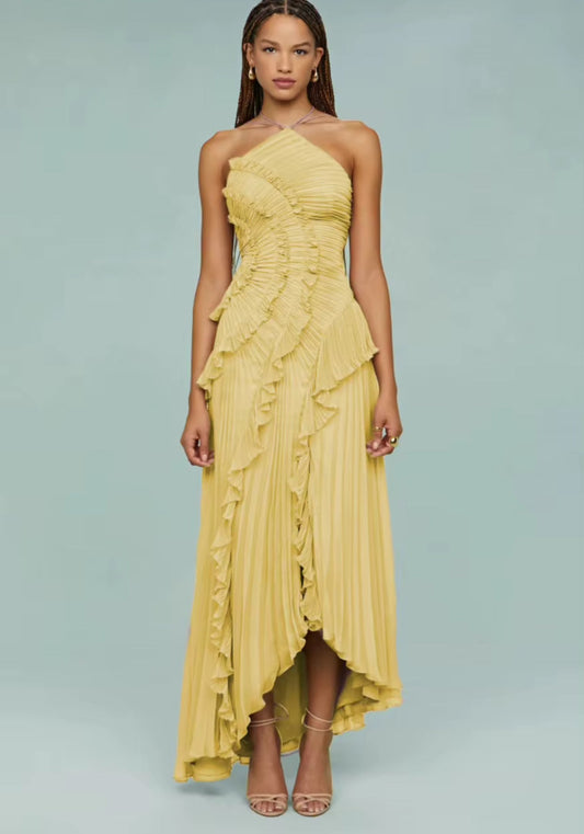 Pleated Ruffle Maxi Dress