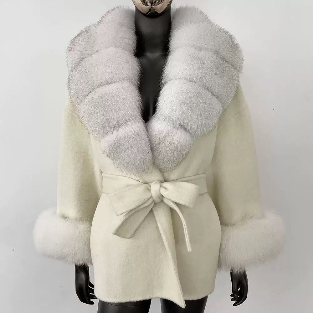 Fur-Collar Belted Wool Coat With fur cuffs