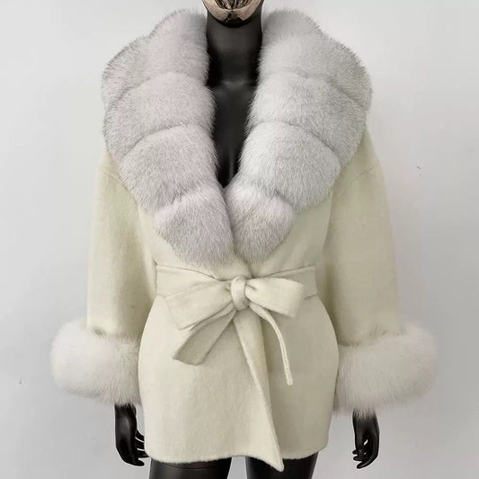 Fur-Collar Belted Wool Coat With fur cuffs