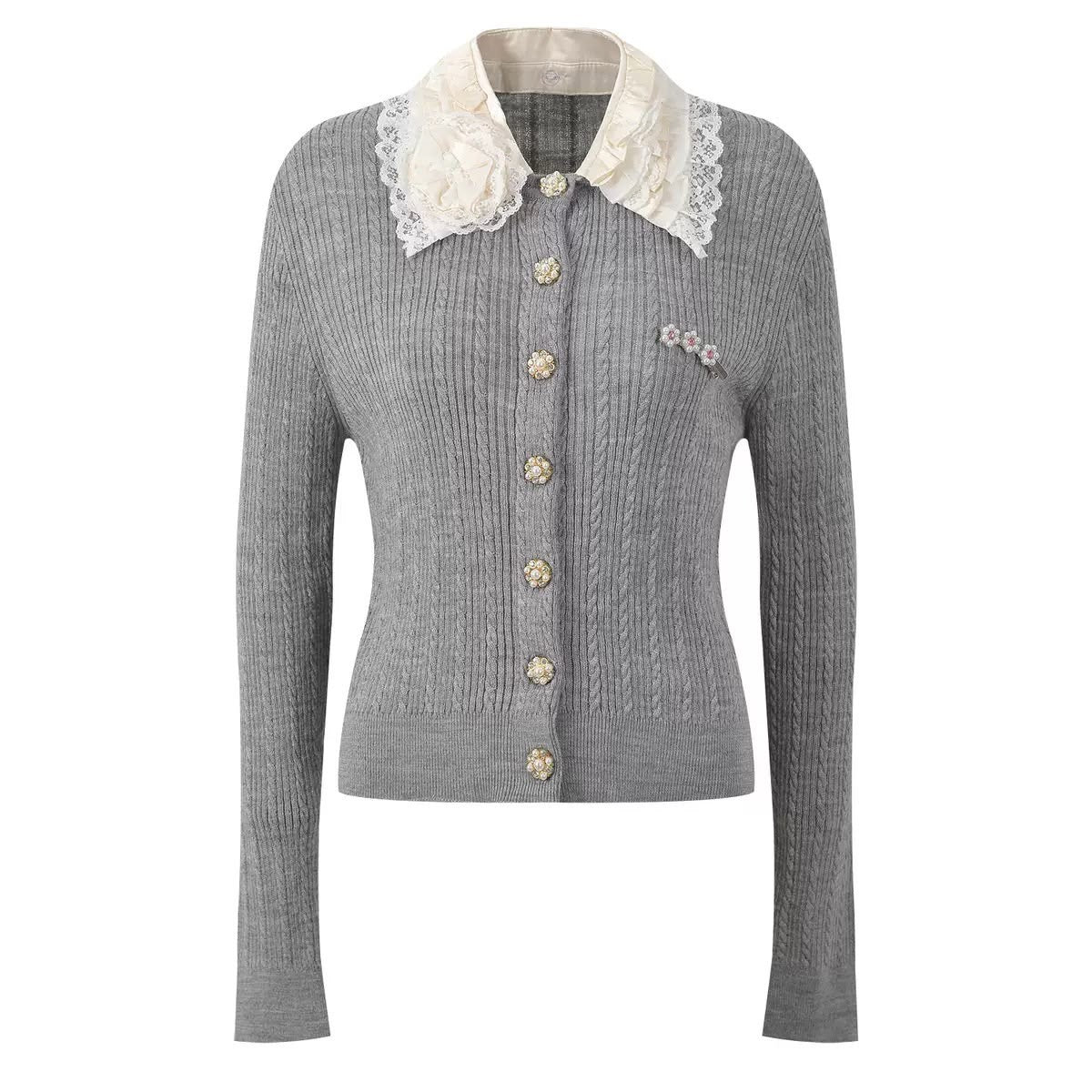 Pearl Rose Lace Collar Cardigan