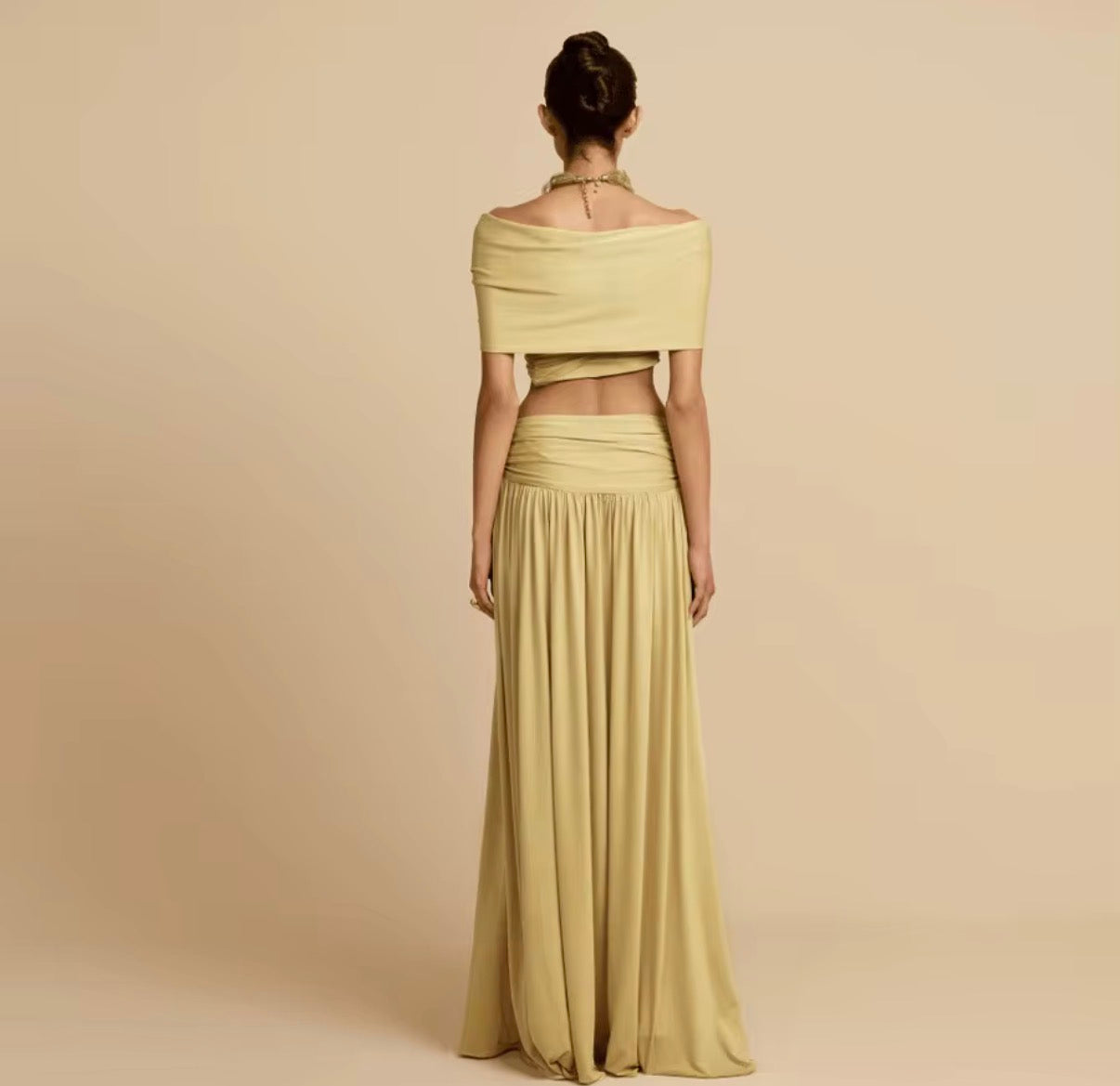 Off-Shoulder Twist Crop & Draped Maxi Skirt Set