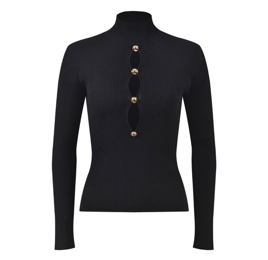 Amara Keyhole Ribbed Turtleneck Top