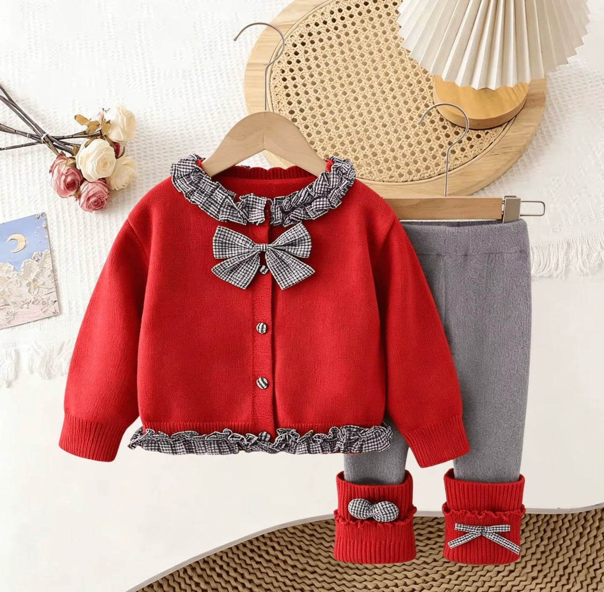 Gingham Bow Knit Set