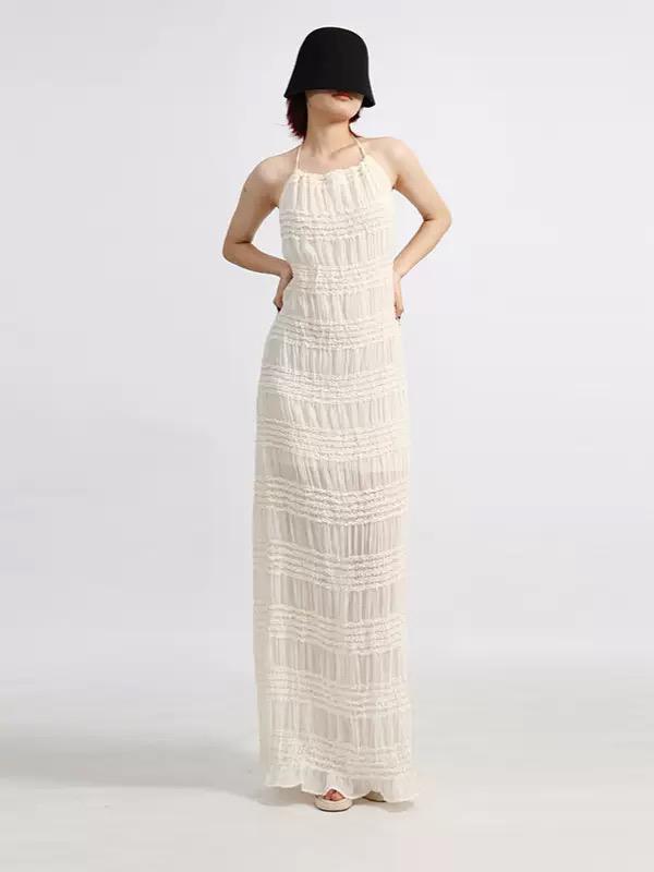 White Textured Column Maxi Dress