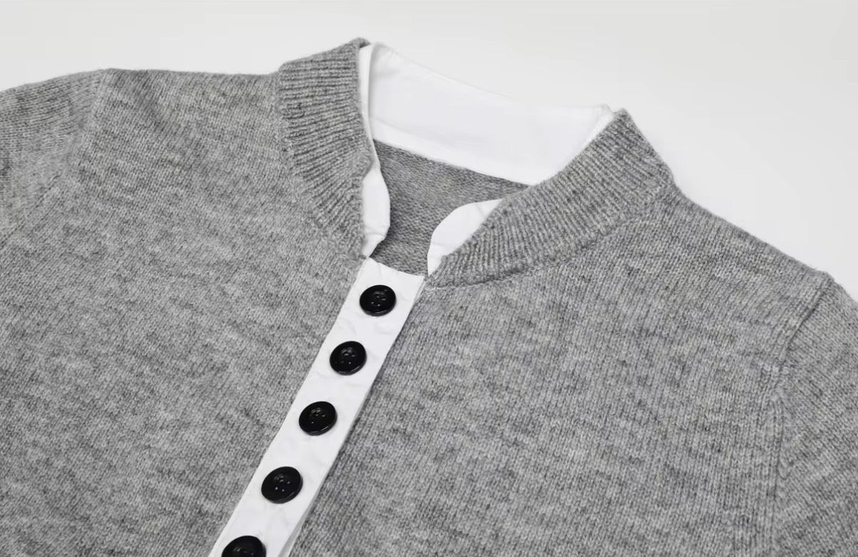 Short Sleeve Button-Front Knit Two-Piece Set