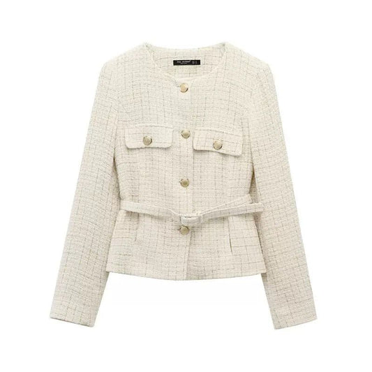 Classic Chic Tweed Jacket with Adjustable Belt