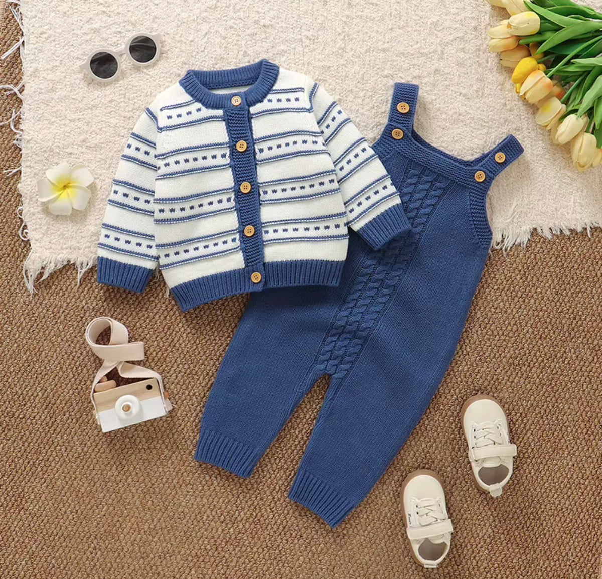 Cozy Cable Knit Overall Set