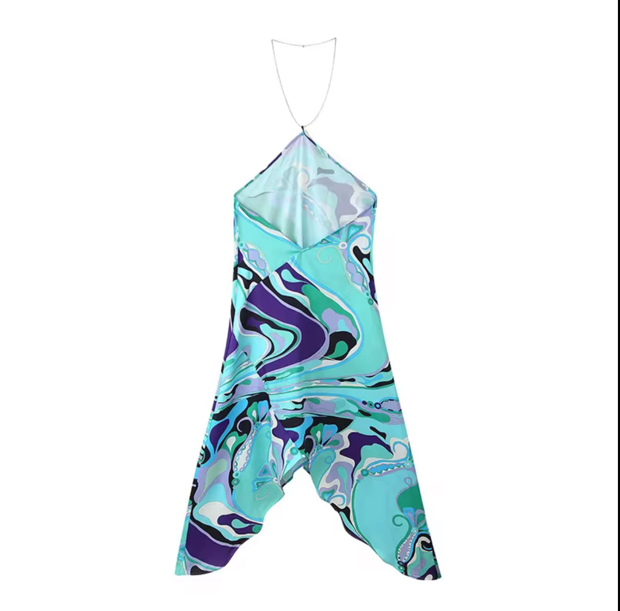 Aqua Flow Chain Backless Dress