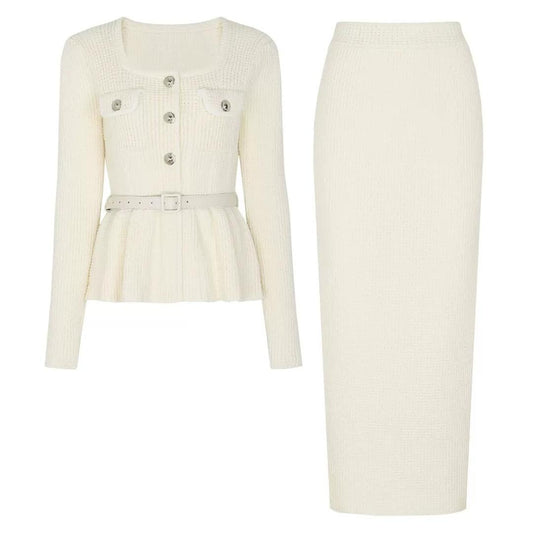 Belted Knit Cardigan & Pencil Skirt Set