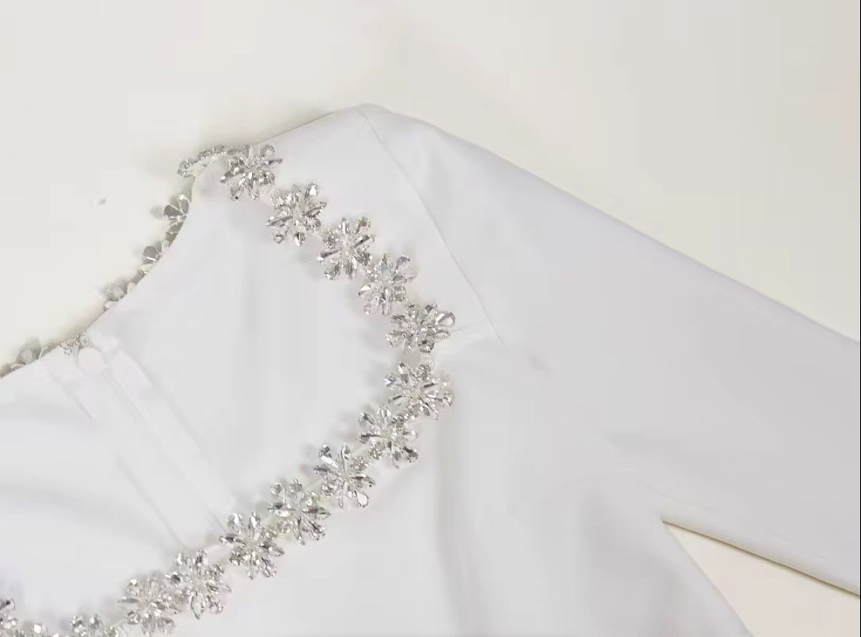 Long Sleeve Mini Dress with Crystal Trim