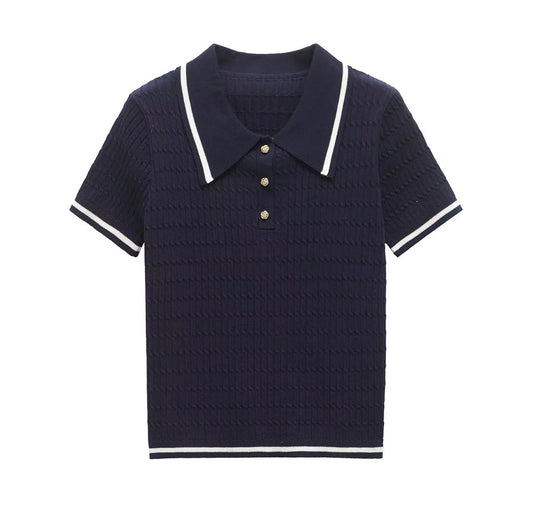 Textured Polo Knit Top