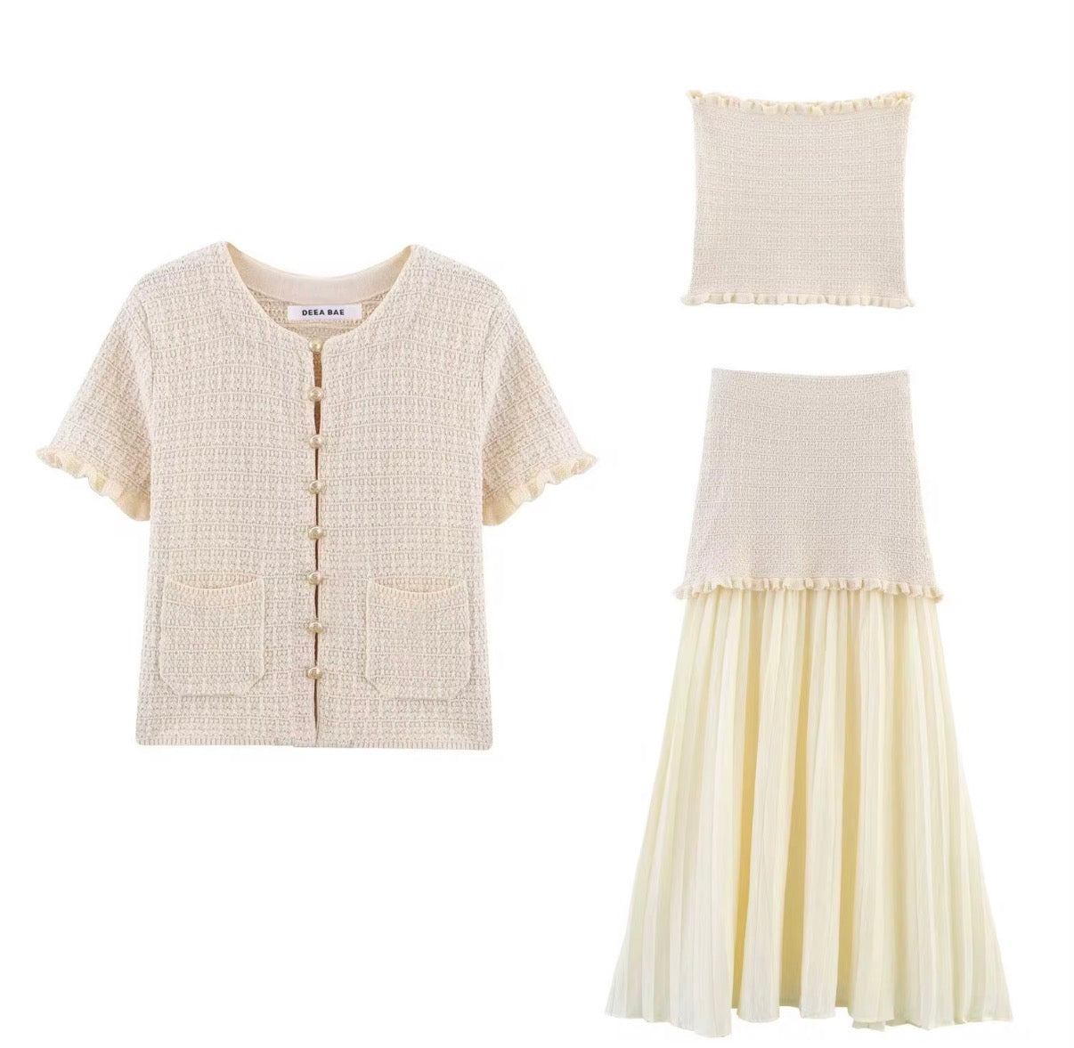 Textured Button-Up Top & Pleated Maxi Skirt Set