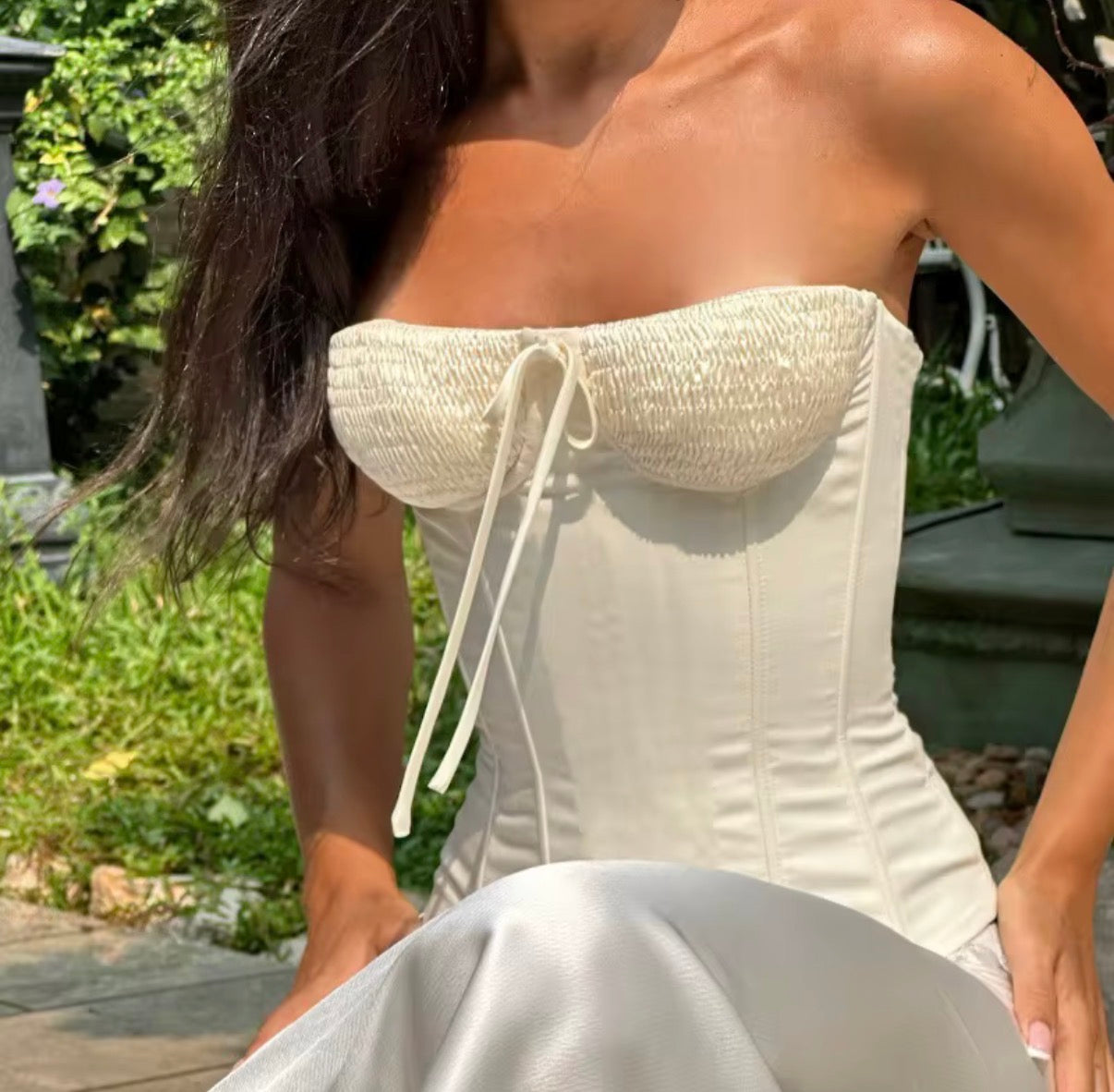 Ruched Bust Strapless Corset Top