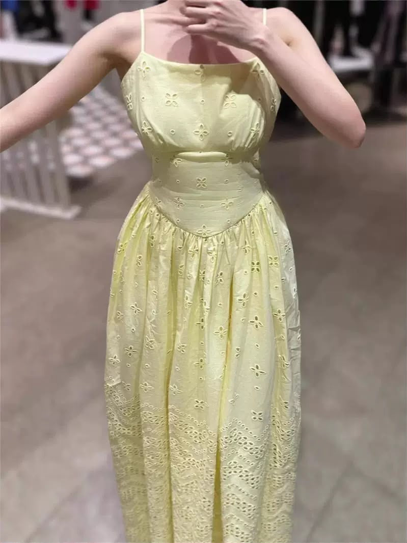 Lemon Blossom Eyelet Maxi Dress