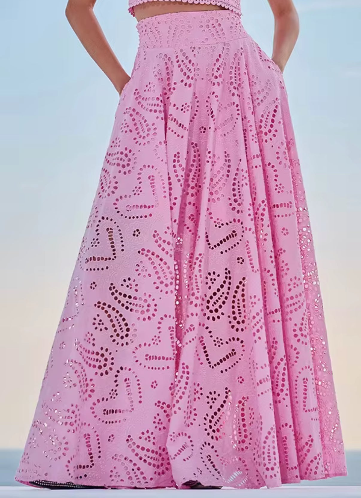 embroidered two-piece skirt set