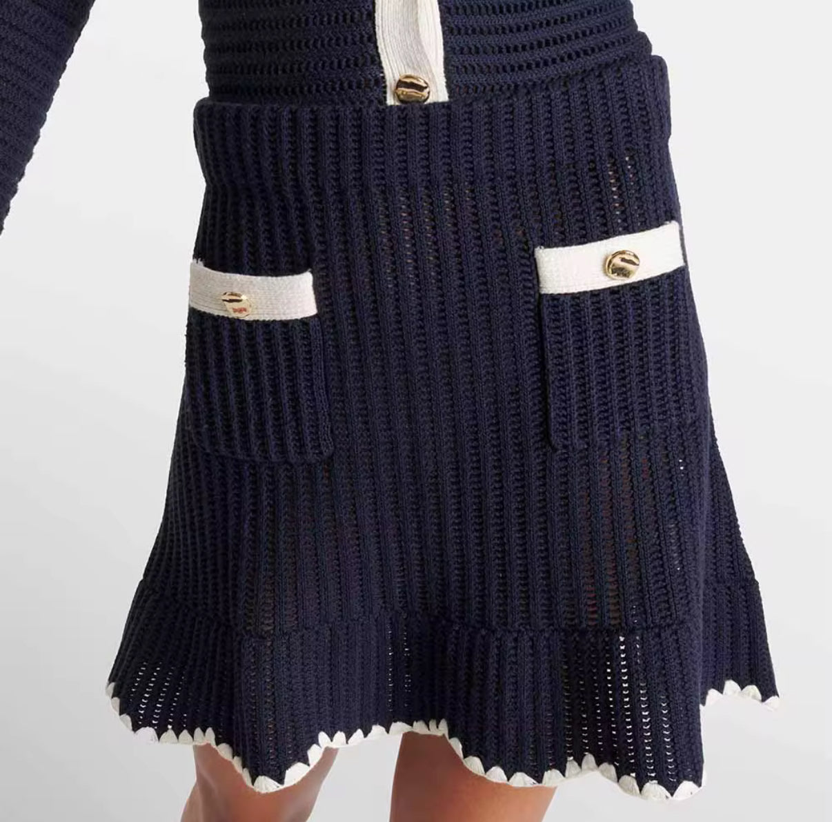 Button-Down Knit Cardigan with Matching Skirt
