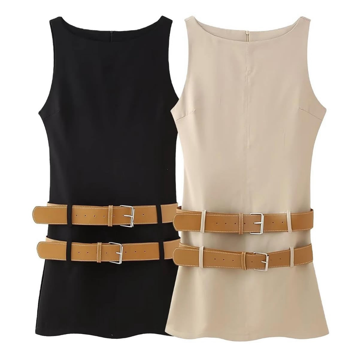 The Double-Belt Sculpt Mini Dress